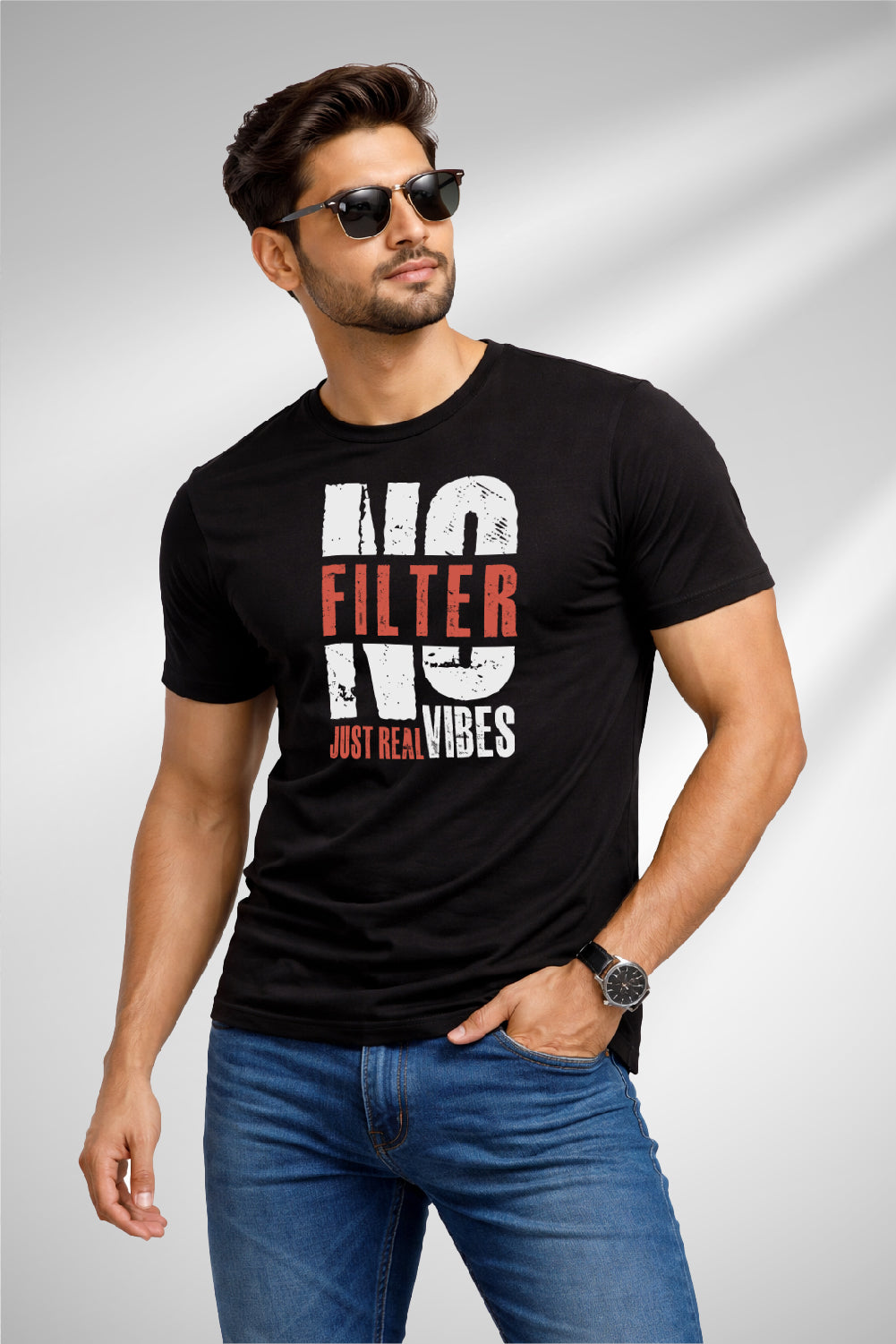 RivoX Men’s Essential Round Neck – No Filter Just Real Vibes