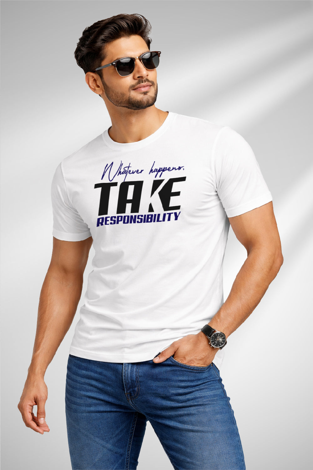 RivoX Men’s Essential Round Neck – Whatever Happens, Take Responsibility