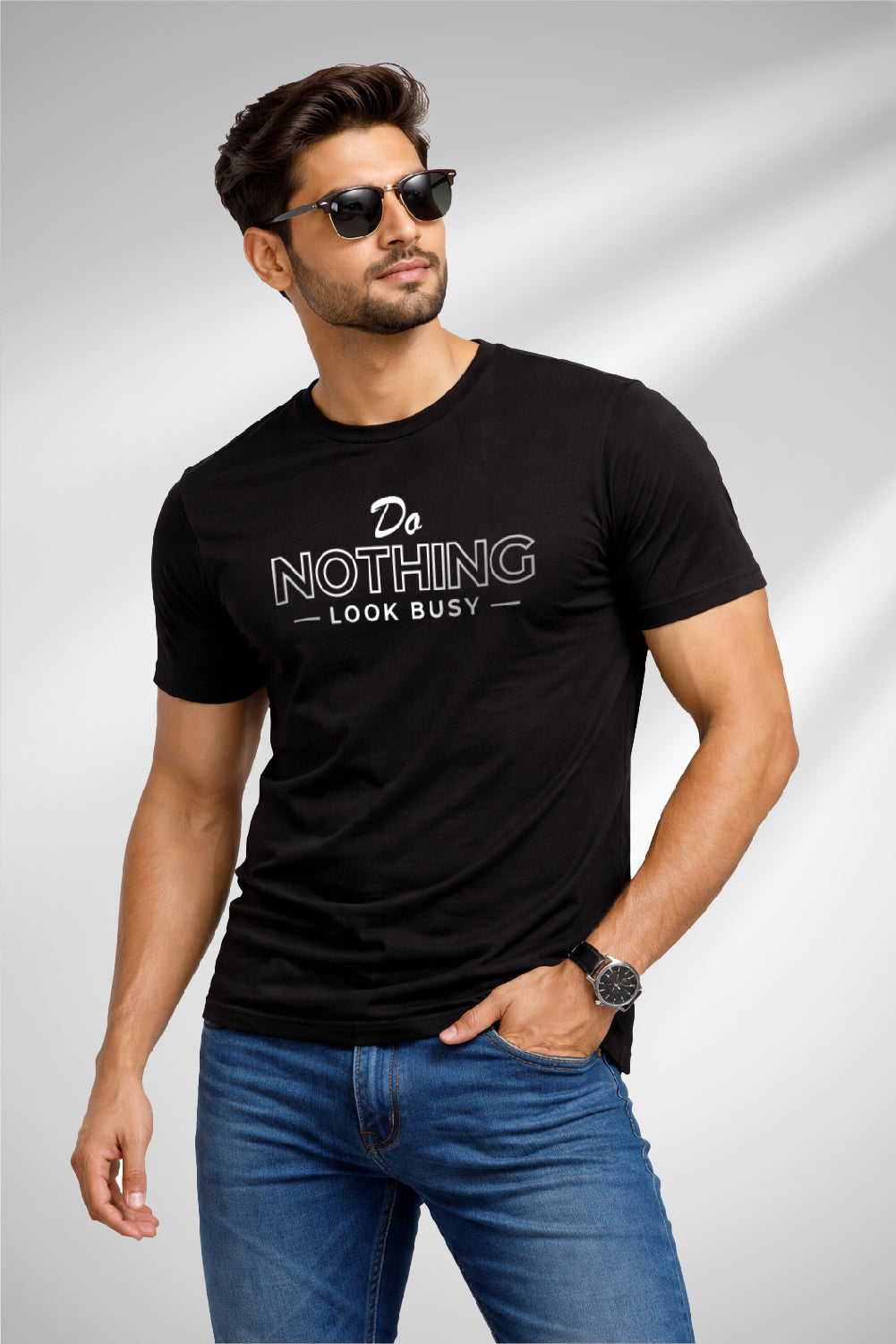 RivoX Men’s Essential Round Neck – Do Nothing, Look Busy