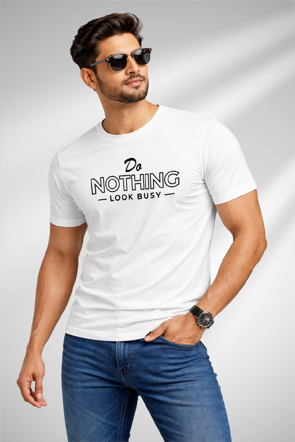 RivoX Men’s Essential Round Neck – Do Nothing, Look Busy