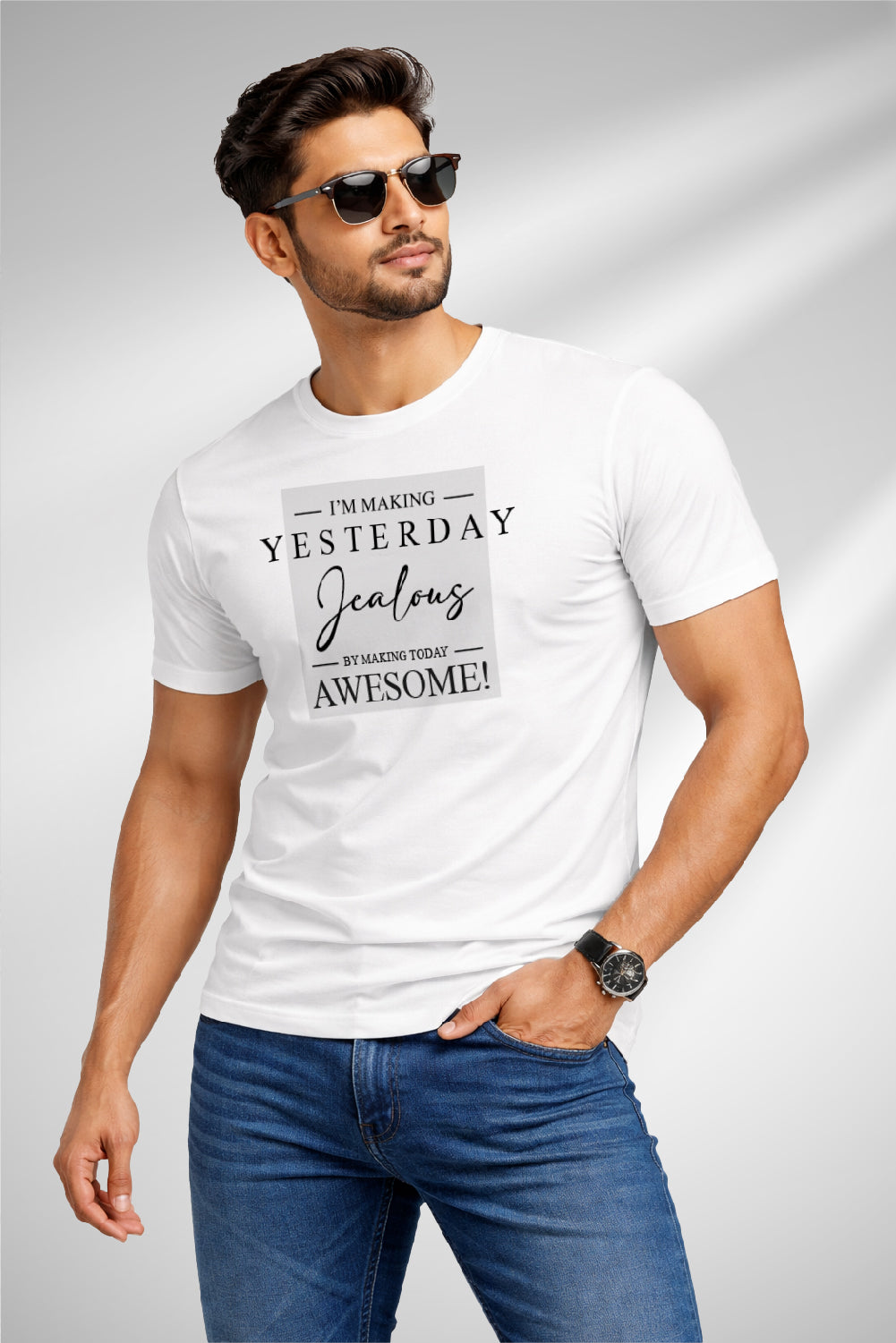 RivoX Men’s Essential Round Neck – I'M Making Yesterday Jealous By Making Today Awesome