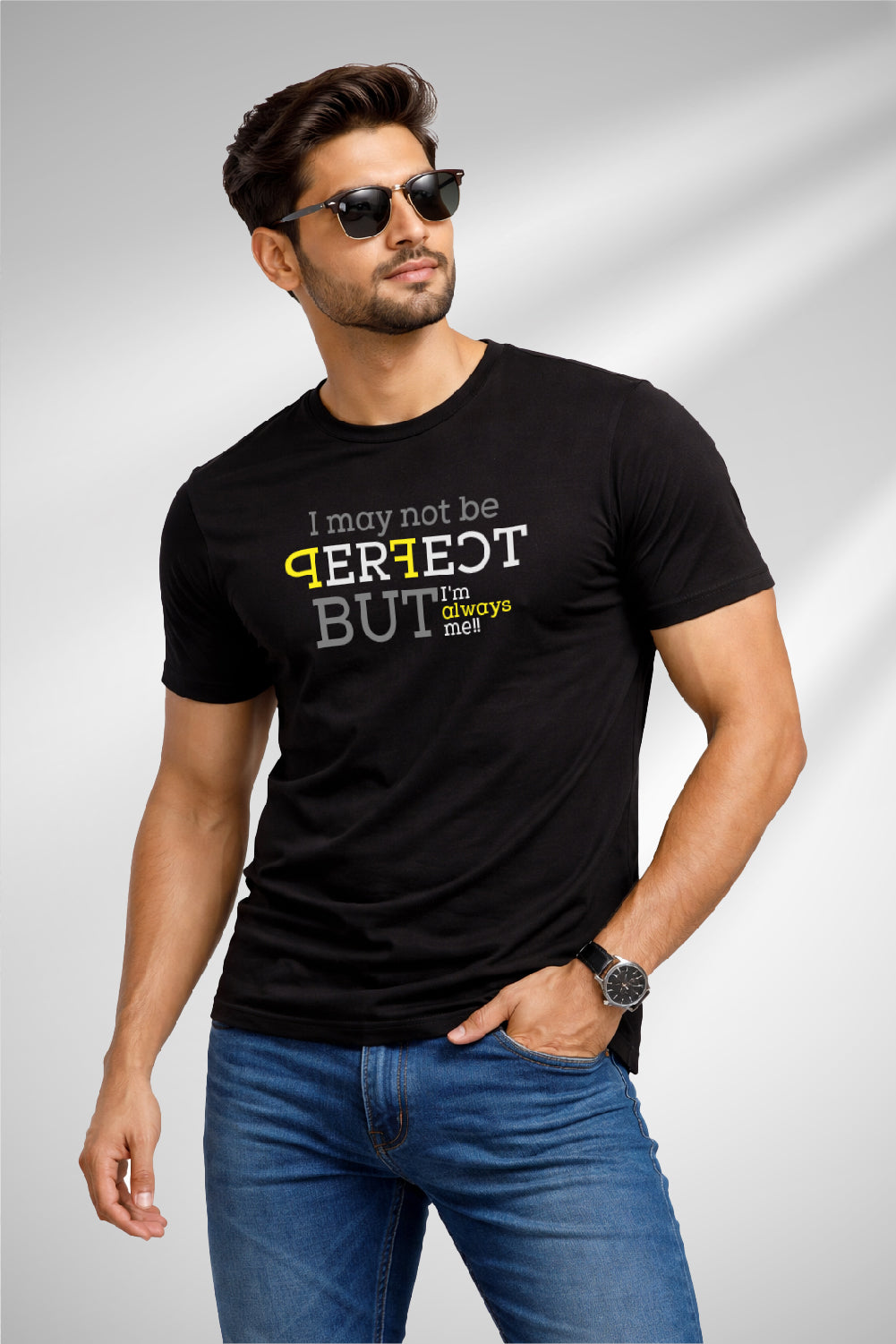 RivoX Men’s Essential Round Neck –I may not be Perfect, But I'M always me