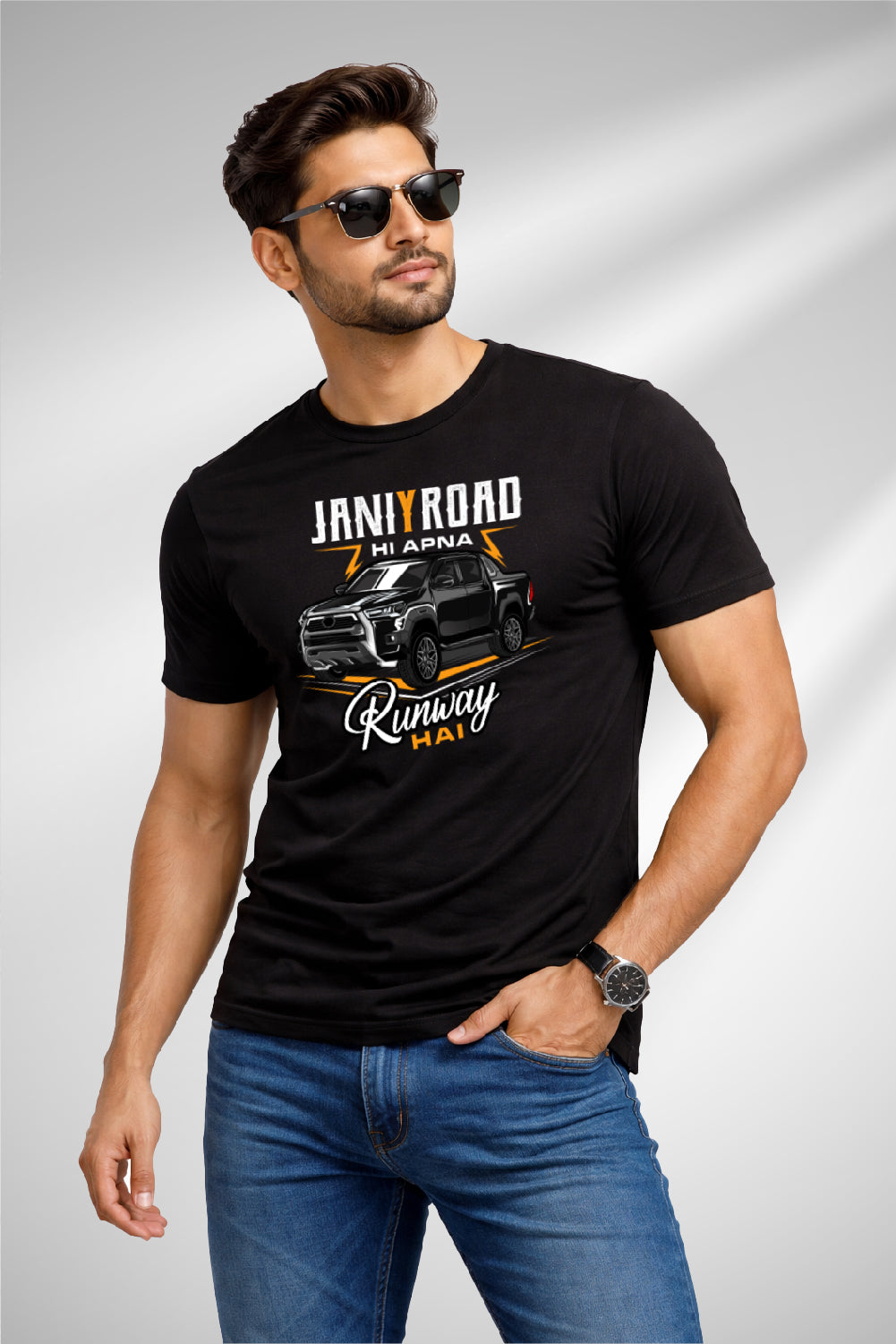 RivoX Men’s Essential Round Neck –Jani Y Road Hi Apna Runway Hai