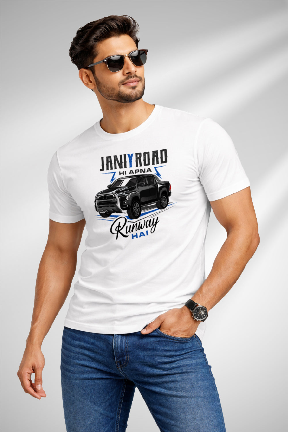 RivoX Men’s Essential Round Neck –Jani Y Road Hi Apna Runway Hai