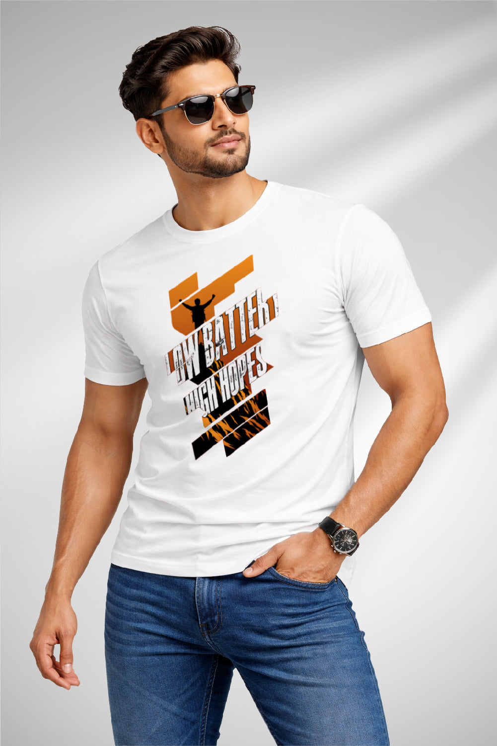 RivoX Men’s Essential Round Neck –LOW BATTERY HIGH HOPES