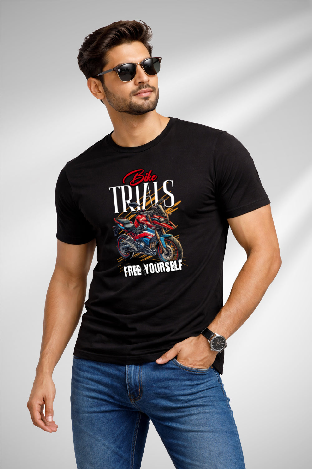 RivoX Men’s Essential Round Neck –BIKE TRIALS FREE YOURSELF