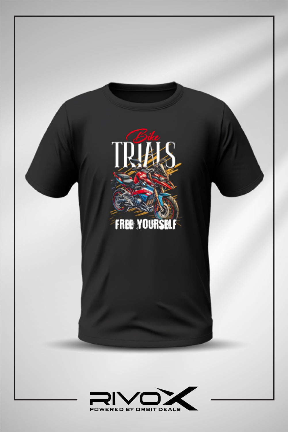 RivoX Men’s Essential Round Neck –BIKE TRIALS FREE YOURSELF