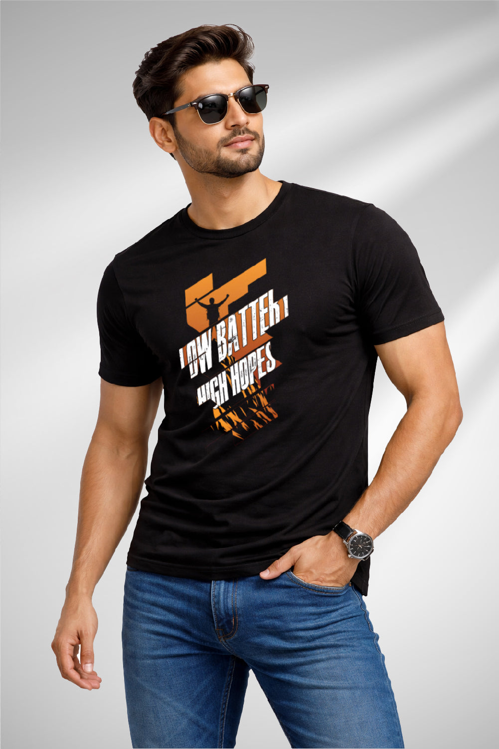 RivoX Men’s Essential Round Neck –LOW BATTERY HIGH HOPES